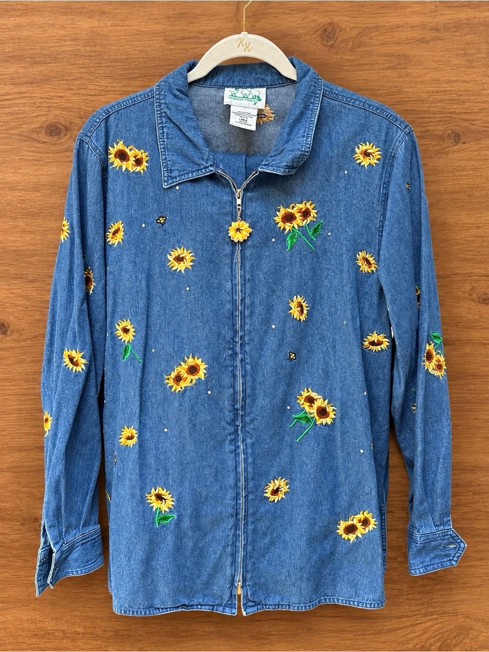 MATCHING SET Quacker Factory Women’s L Denim Sunflower Embroidered Jacket & Pant